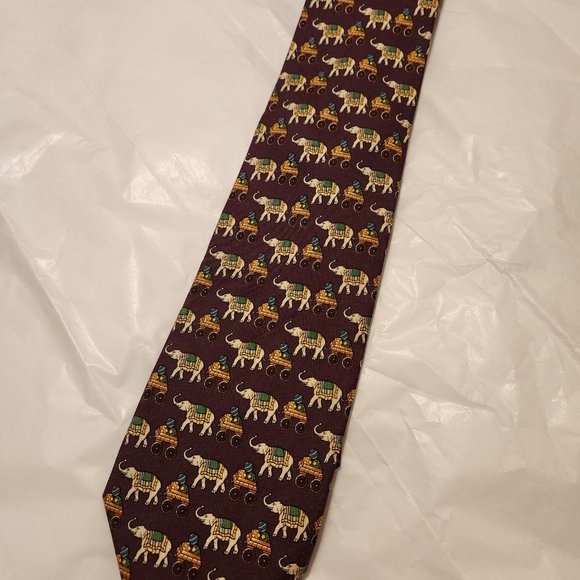 Brooks Brothers 100% Silk Tie - Circus Elephants on Burgundy - Picture 5 of 8